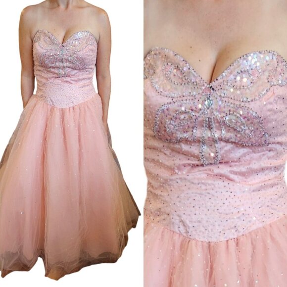 Mori Lee Size 10 Light Pink‎ Beaded Gown Dress Strapless Princess Quinceanera - Picture 12 of 13
